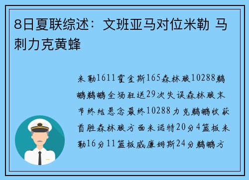 8日夏联综述：文班亚马对位米勒 马刺力克黄蜂